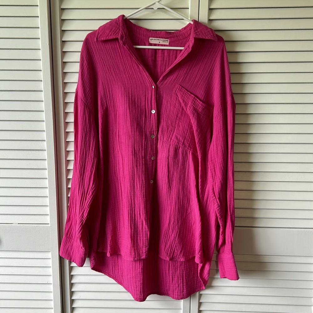 Electric & Rose Boyfriend Gauze Oversized Shirt Small Irregular - Picture 3 of 12